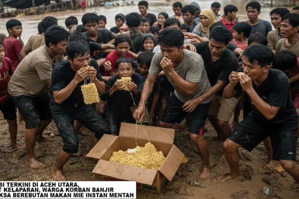 Warga Aceh Utara Berebut Mie Instan Demi Bertahan Hidup Setelah Banjir