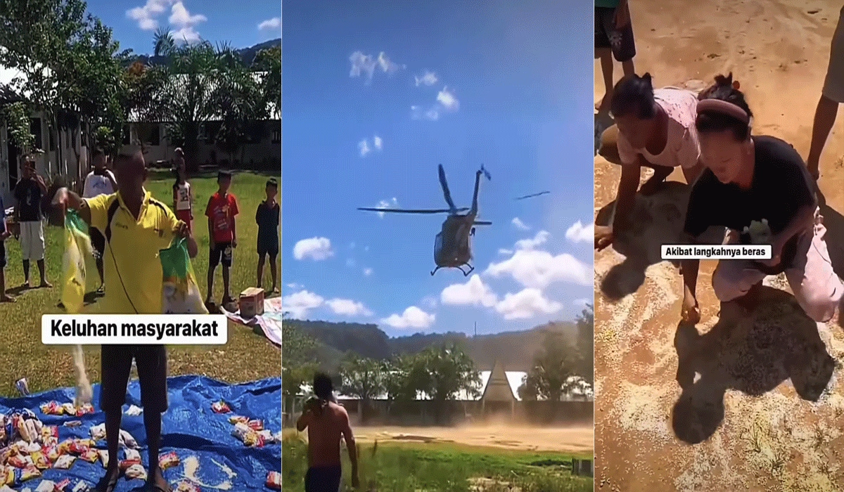 Viral! Beras Bantuan Dijatuhkan Dari Udara, Warga Banjir Sumatera Terpaksa Memungut Sendiri