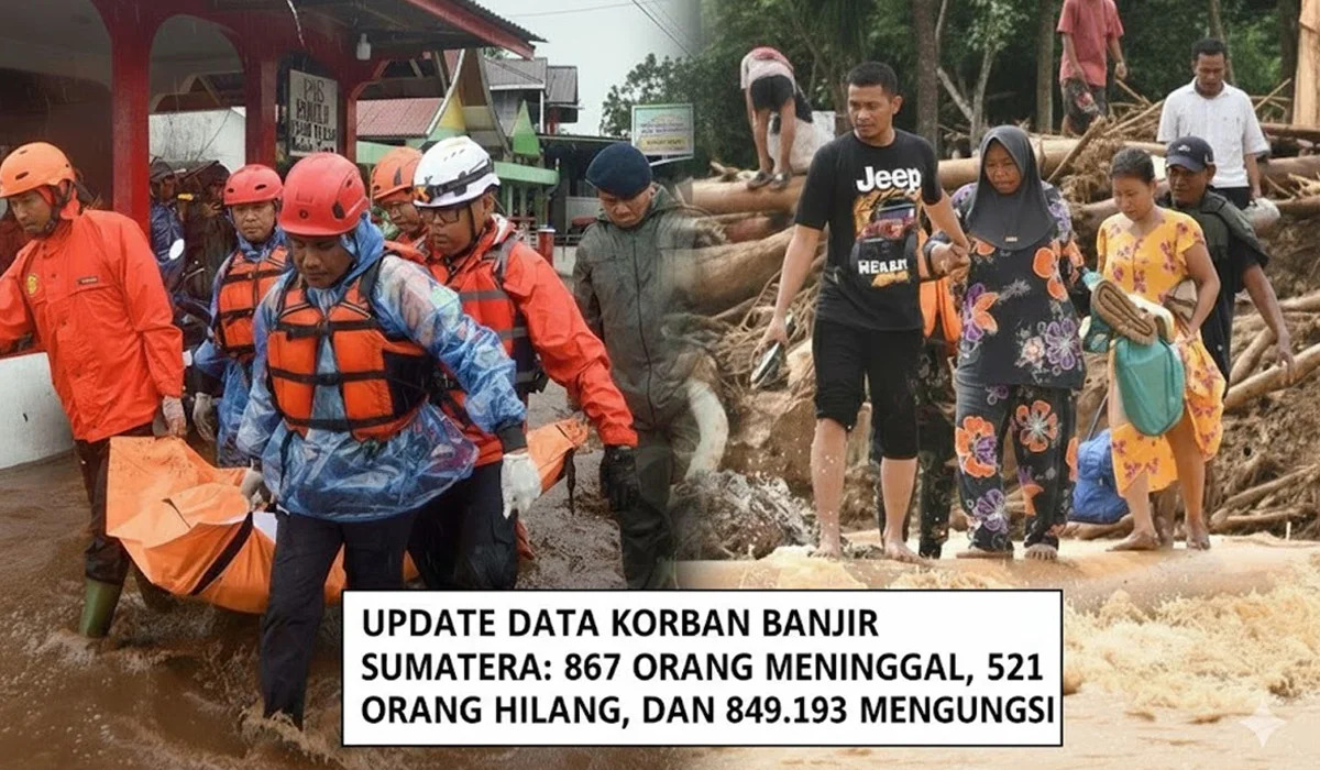 Update Terkini Data Korban Banjir Sumatera: 867 Orang Meninggal, 521 Orang Hilang, dan 849.193 Mengungsi